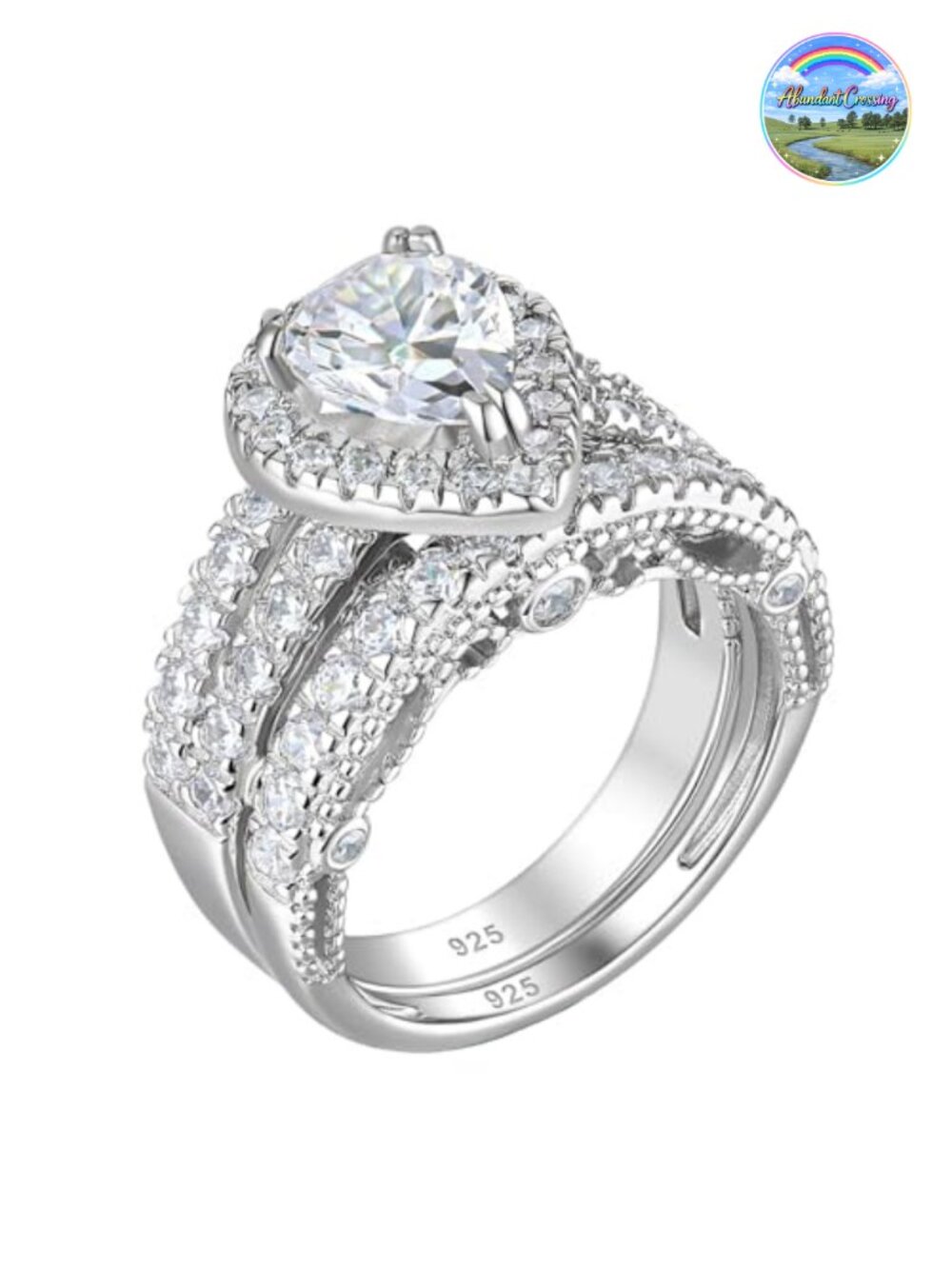 Sterling Silver Pear Shaped Cubic Zirconia Wedding Ring Set